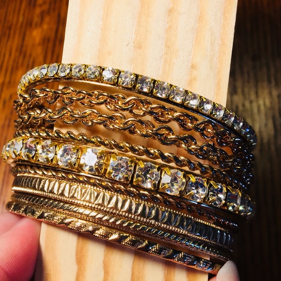 Cara n.y. Gold & Rhinestone Bangle Bracelets - Picture 7 of 8